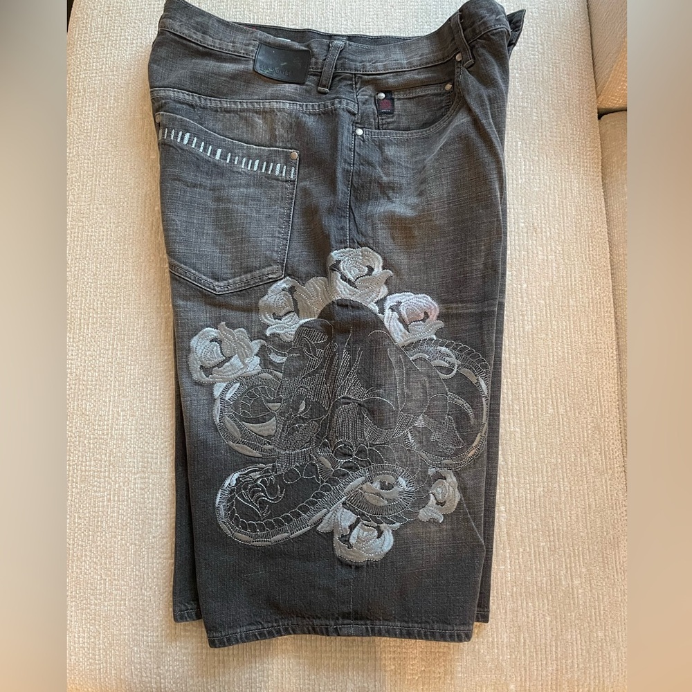 Ecko Unltd Men's Denim Shorts Size 36 Baggy Fit Embroidered Logo